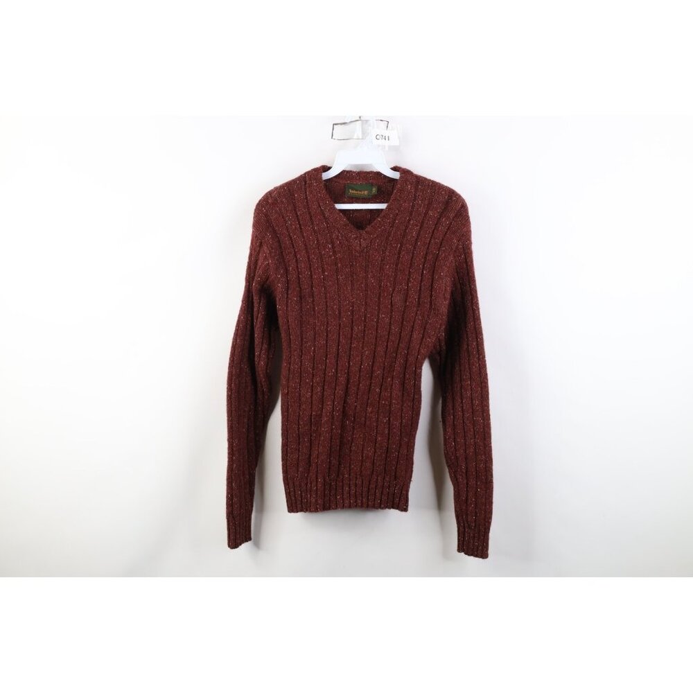 Vintage 90s Timberland Mens XS Atomic Fleck Wool Blend Ribbed Knit Sweater Red